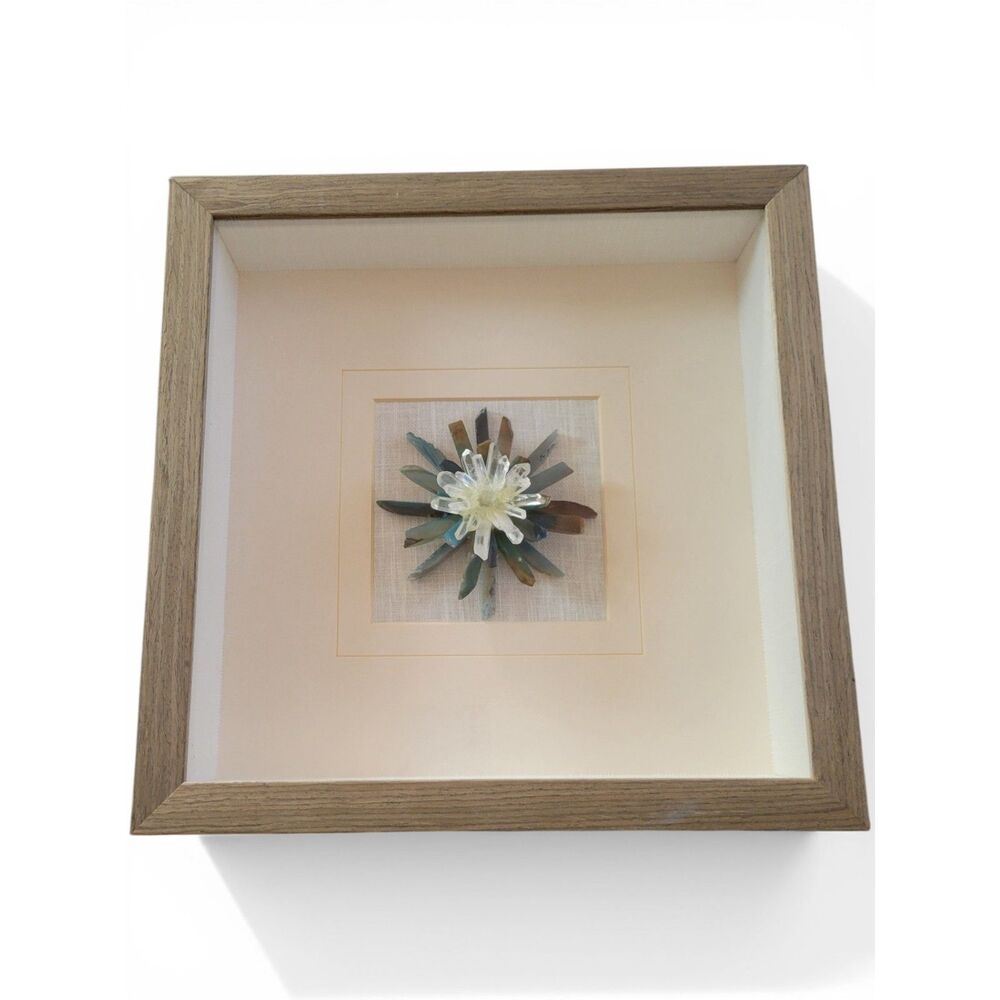 Crystal Flower Shadow Box Wall Art | Blue Brown White